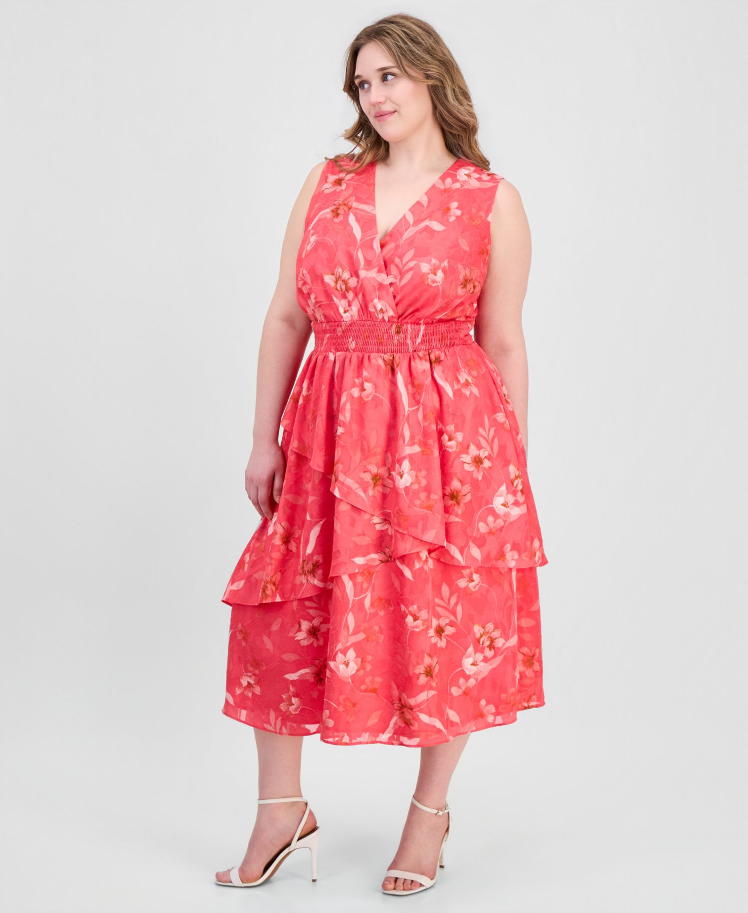 Plus Size Smocked-Waist Tiered Midi Dress