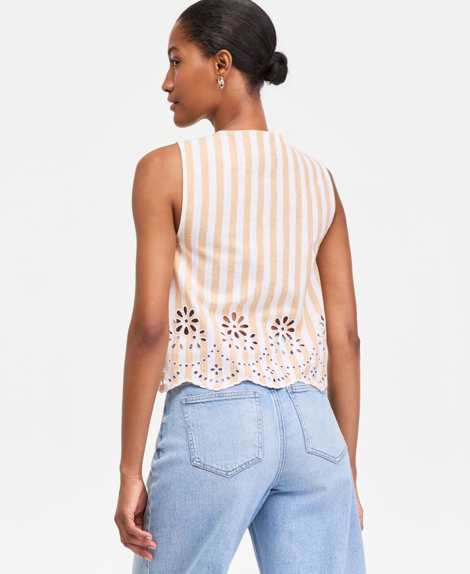 Women's Verano Stripe Linen-Blend Eyelet Vest