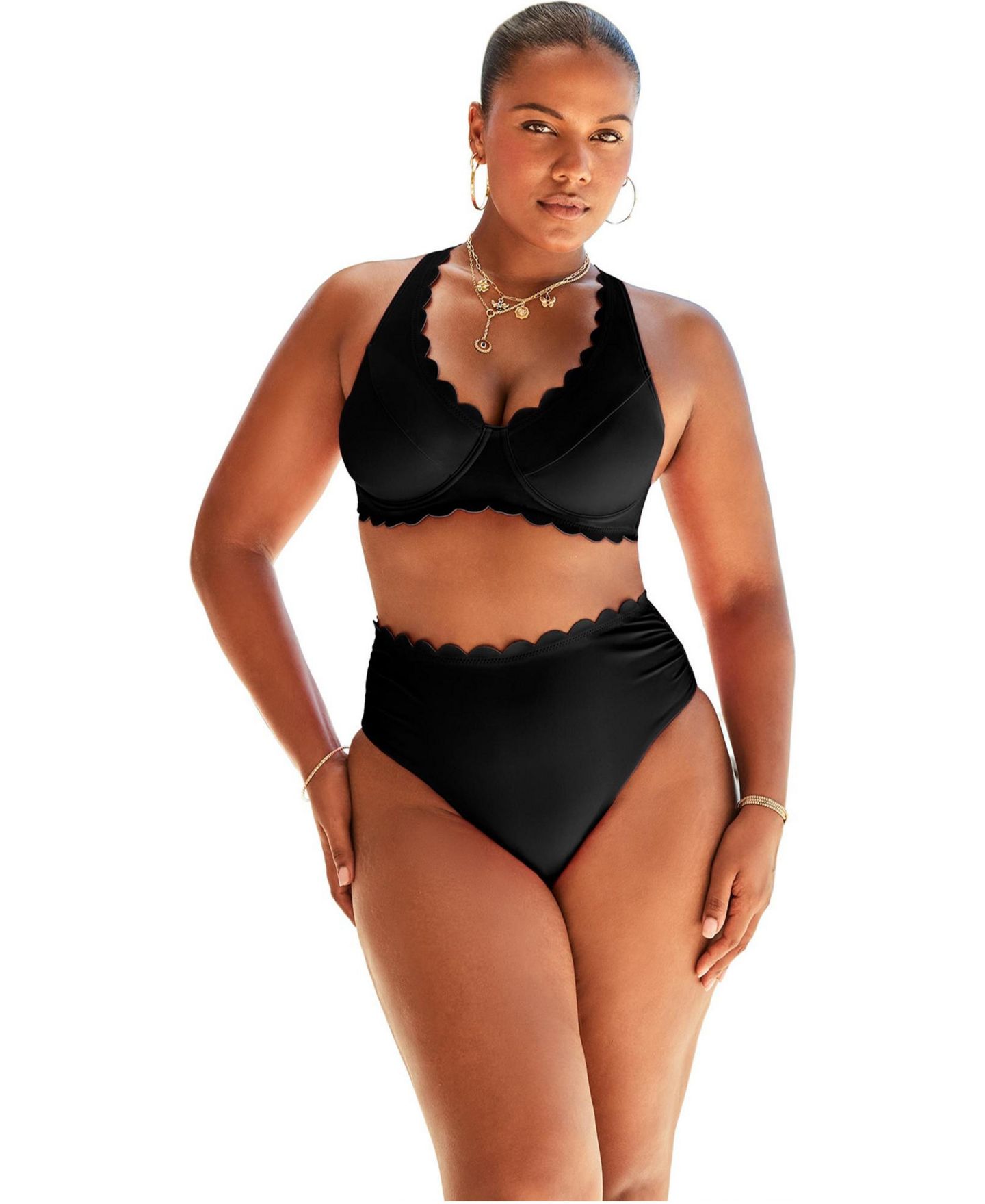 Верх бикини, на косточках, фестончатый край — Swimsuits for All, цвет: Чёрный — фото 1