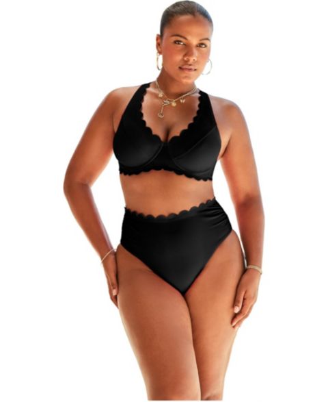 Верх бикини, на косточках, фестончатый край — Swimsuits for All, цвет: Чёрный
