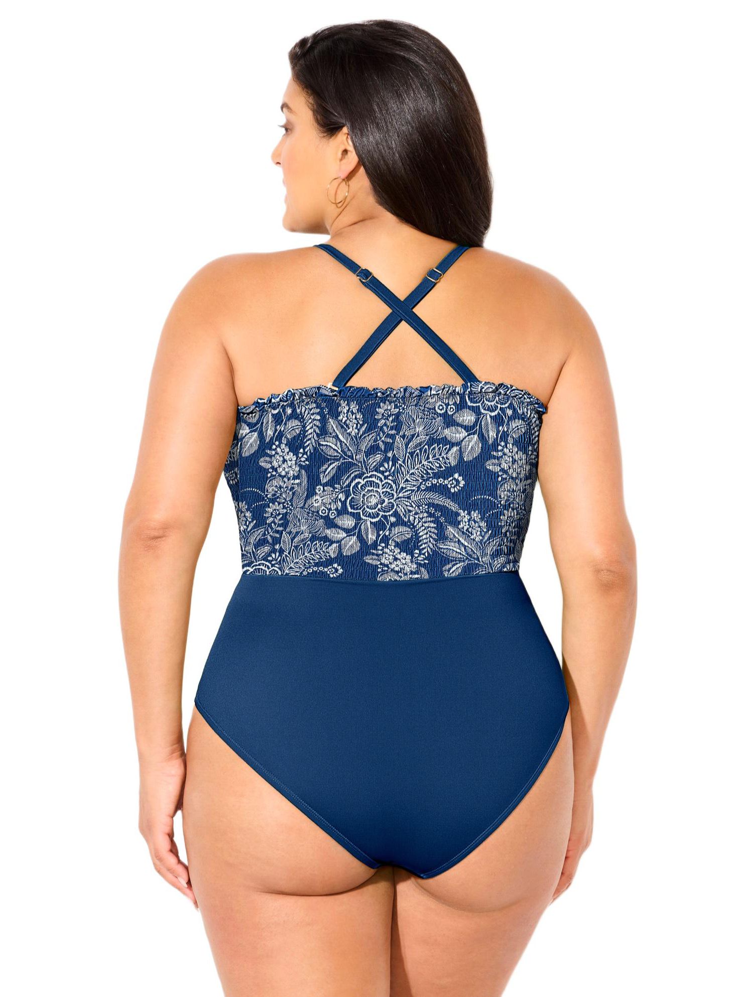 Women's Smocked Ring Strap One Piece Swimsuit
