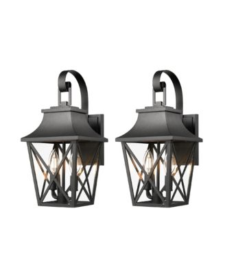 Outdoor Wall Lantern 2-Light, Large Outside Modern Wall Sconce Light Fixture, Industrial Porch Light Wall Mount with Glass