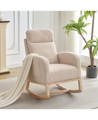 Upholstered Nursery Glider Rocking Chair with Wood Base