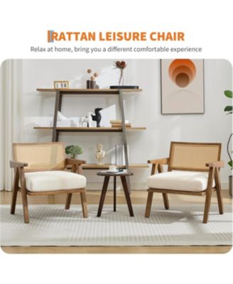 Mid-Century Farmhouse Accent Chair with Rattan Back