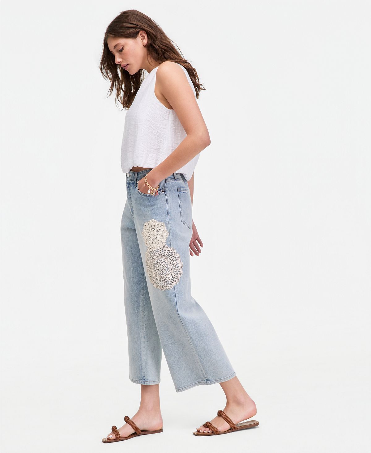 On 34th Women's Crochet Medallion High-Rise Wide-Leg Cropped Jeans, Macy's Exclusive view 7 — MAYCSS fashion products