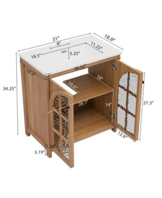 Bathroom Vanity with Ceramic Sink, Vintage Rustic Cabinet with Bronze Pulls and 2 Soft-Closing Doors, Antique Natural Finish