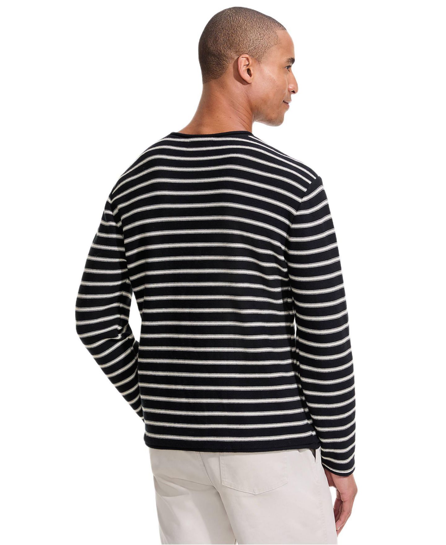 Мужской свитер Lands' End Long Sleeve Cotton Rollneck, цвет: Чёрный / Полосатый — фото 2