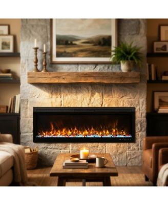 Linear Recessed-in Electric Fireplace with Remote Control, Adjustable Heat and Timer