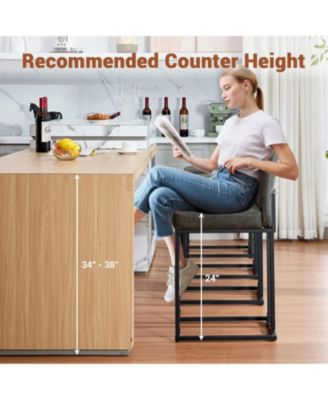 Counter Height Bar Stools Set of 2, PU Leather with Metal Frame