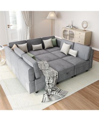 139.4" Chenille Reversible Sectional Sofa, 9-Seater Modular Sectional Sofa, Comfy Sectional Sleeper Sofa Couch with Chaise