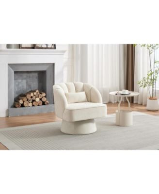 Modern  Swivel Barrel Accent Chair, Velvet, Beige
