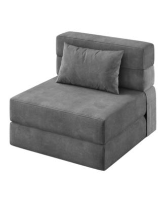 4-in-1 Folding Sofa Bed Chair Bed, Convertible Sleeper with Pillow, Single