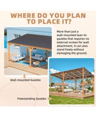  Outdoor Wooden Gazebo, Patio Lean to Hardtop Pergolas and Gazebos