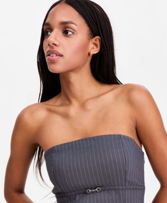 pinstripe strapless mini dress Merila Bandeau Mini Dress in Pinstripe Grey