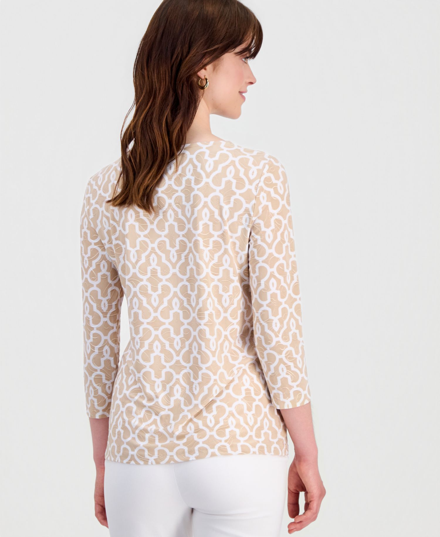 Women's Printed 3/4-Sleeve Scoop-Neck Jacquard Top