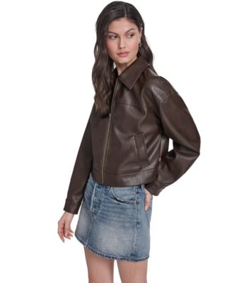 Women's Faux Leather Relaxed-Fit Zip-Front Jacket