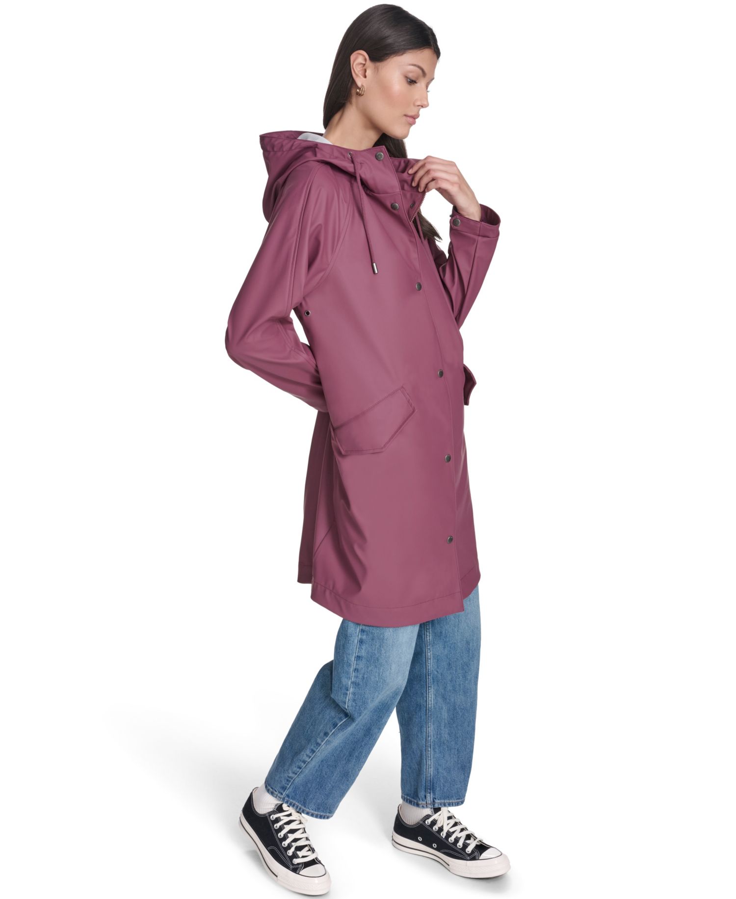 Plus Size Raglan-Sleeve Hooded Rain Jacket