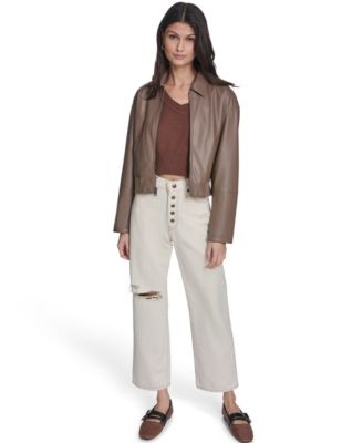 Women's Faux Leather Bomber Jacket