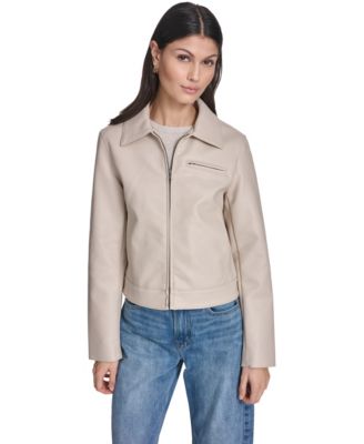 Women's Faux Leather Laydown Collar Jacket