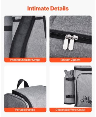 4-Person Picnic Backpack with Insulated Cooler, Blanket and Tableware Set