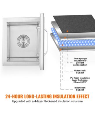 14 x 12 x 18 Inch Drop-In Stainless Steel Ice Chest, 40 Qt with Hinged Lid