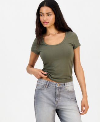 Juniors' Scoop-Neck Cap-Sleeve Top