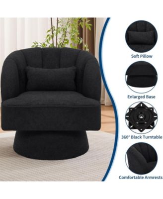 Modern Swivel Barrel Accent Chair,360 Teddy Fabric Upholstered Armchair with Striped Backrest and Plush Padding,Comfy Round Lounge Chair,2 PCS