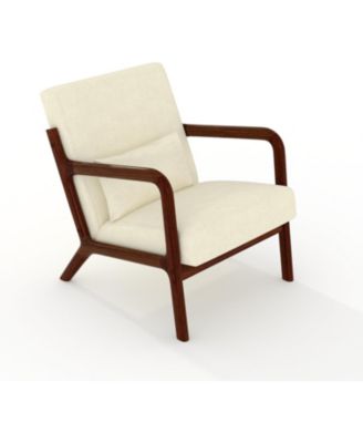 Mid-Century Chenille Accent Chair,Cozy Reading Chair,Modern Lounge Armchair with Lumbar Pillow,Solid Wood Frame,for Living Room,Bedroom,Office