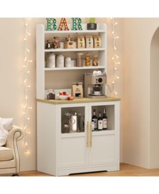 6 Tier Kitchen Bakers Rack With Power Outlet Microwave Stand Bakers Rack With Storage Cabinet Farmhouse Small Kitchen Pantry Hutch