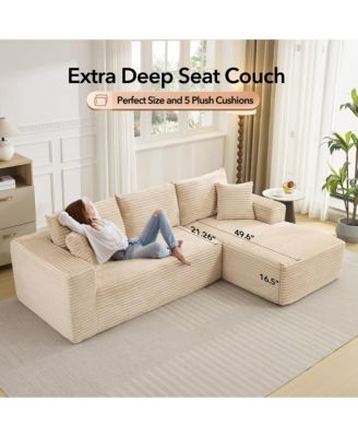 108" Sectional Couches for Living Room, L-Shaped Plush Corduroy Fabric Upholstered Modular Sectional Couches
