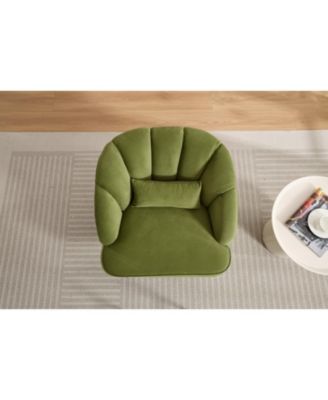 Modern Swivel Barrel Accent Chair,360 Degree Velvet Upholstered Armchair with Striped Backrest and Plush Padding,Comfy Round Lounge Chair