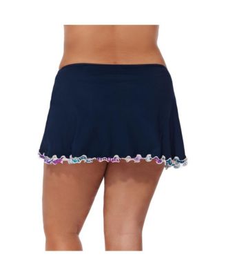 Plus Size Canva Tricolore Side Slit Skirt Swim Bottom