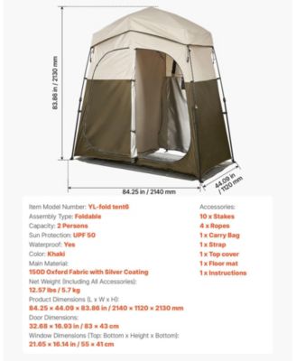 2-Room Portable Camping Shower Tent with Carry Bag