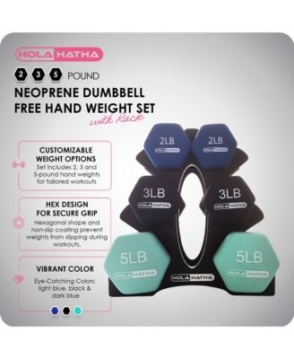2, 3, and 5 Pound Neoprene Dumbbell Free Hand Weight Set w/ Rack, Pastel