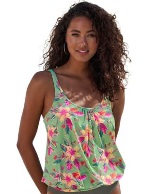 Women's Tropical Print Oversized Tankini Swimsuit Top
