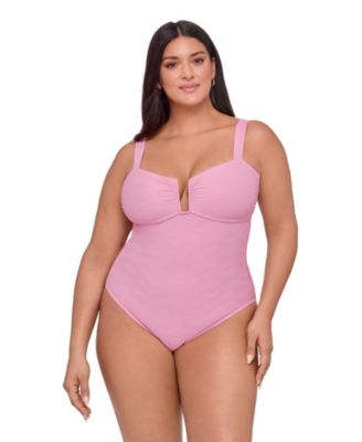 Women's Smoothing and Sculpting Basket Weave Sweetheart U-Wire One-Piece Swimsuit