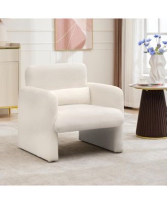 Single Sofa Chair, Reading Chair for Bedroom, Cozy Chenille Armchair, Mid Century Modern Accent Chair with Arms and Lumbar Pillow
