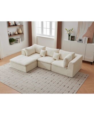 110" L-Shaped Modular Sectional Sofa, 4-Seater Oversized Chenille Couch with Double Chaise, Ottoman and Pillows