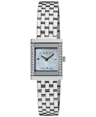 Gucci - Watch, Women's Swiss G-Frame Diamond Accent Stainless Steel Bracelet 19mm YA128405