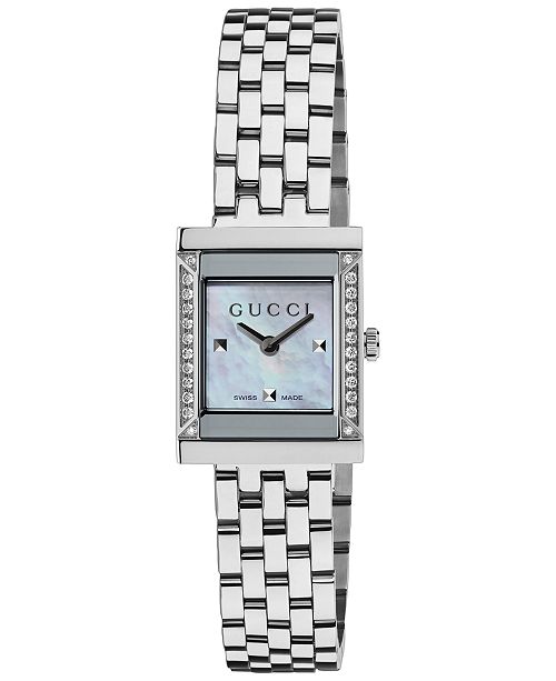 Gucci Watch Women S Swiss G Frame Diamond Accent Stainless Steel Bracelet 19mm Ya128405 Reviews Watches Jewelry Watches Macy S