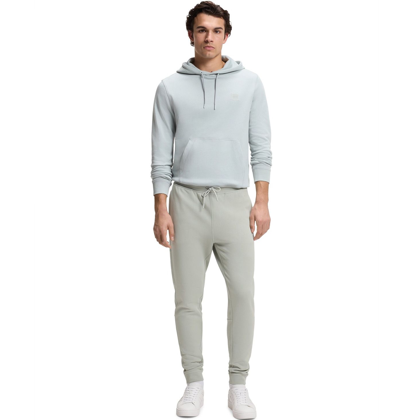 Мужские брюки Hugo Boss Cotton-Terry Logo Patch Tracksuit Bottoms, цвет: Серебряный — фото 3