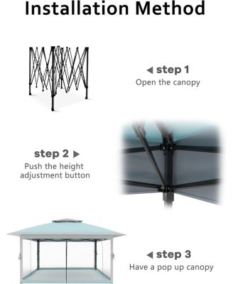 13x13 Pop-Up Canopy Tent, Easy Setup, Adjustable Height, Mosquito Netting, Sand Bags, Backyard & Patio