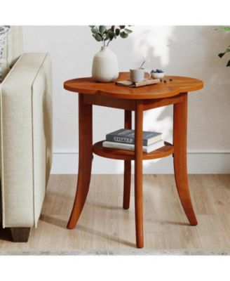 Solid Wood End Table, 2-Tier Sofa Side Table with Storage Shelf, Mid Century Modern Wooden Bedside Nightstand