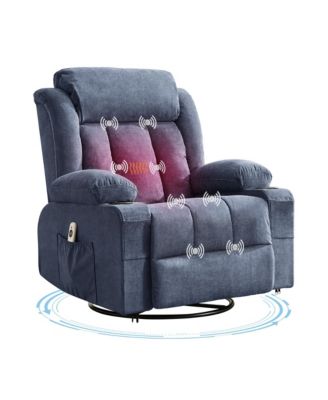 360degree(s) Swivel Rocker Recliner Chair with Heat and Massage, Widen Overstuffed Oversize Sofa Lounge Chair with USB Charging