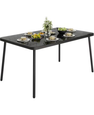 Outdoor Dining Table, Iron Frame with Tempered Glass Top, Large Patio Table for Garden, Restaurant & Backyard