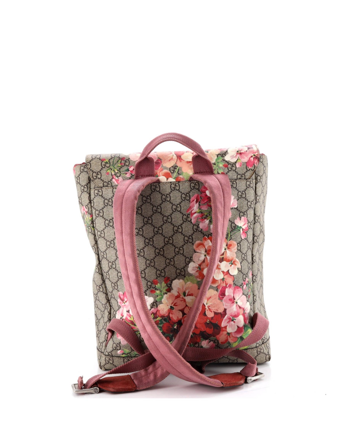 Pre-Owned Gucci Medium Buckle Backpack Blooms Print Gg Coated Canvas