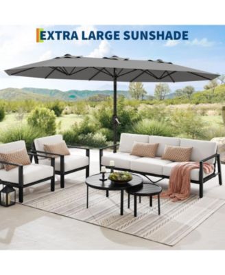15 ft Rectangular Patio Umbrella with Base, Crank Handle, UV Protection, Large Outdoor Market Umbrella for Deck & Pool