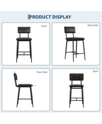Bar Stools Set of 2,Tall Bar Chairs with Thick Cushion and Thickened Metal Legs,PU Leather Counter Height Barstools w/Backrest and Footrest