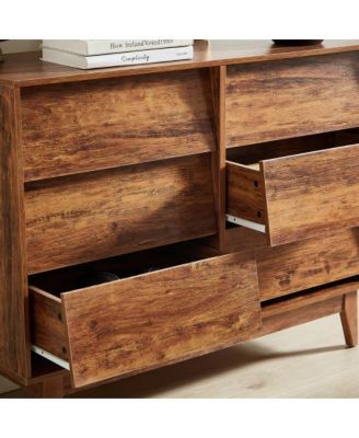 Traditional 6 Drawer Dresser Espresso Finish Sturdy Construction for Bedroom Living Room Storage