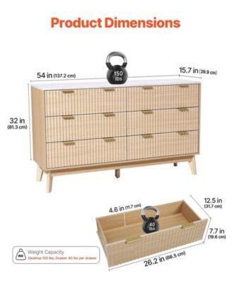 6 Drawer Fluted Dresser with Spacious Storage for Bedroom and Entryway